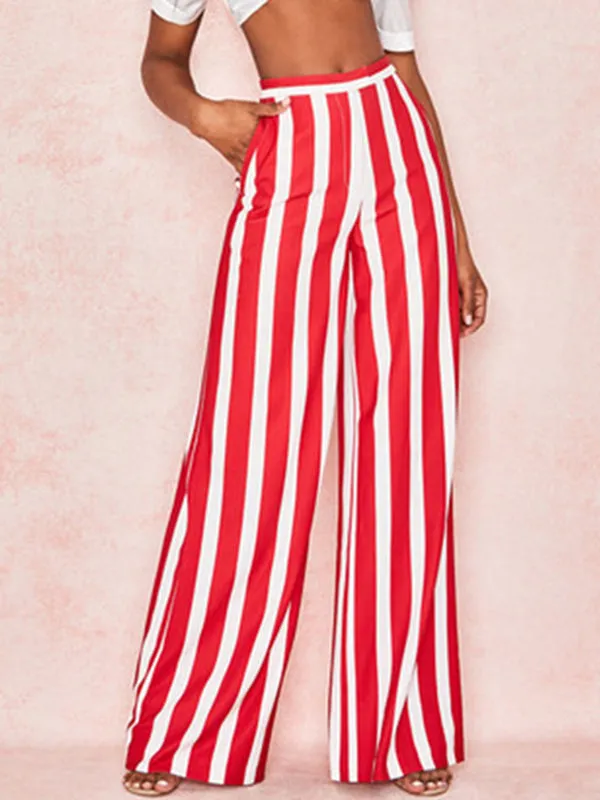 Striped Fashion Wide Leg Casual Trousers