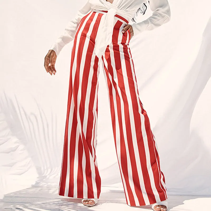 Striped Fashion Wide Leg Casual Trousers