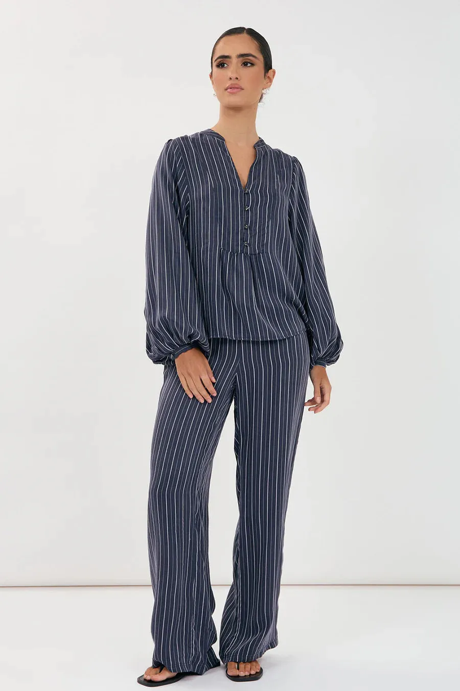 Striped Relaxed Fit Pant – Navy