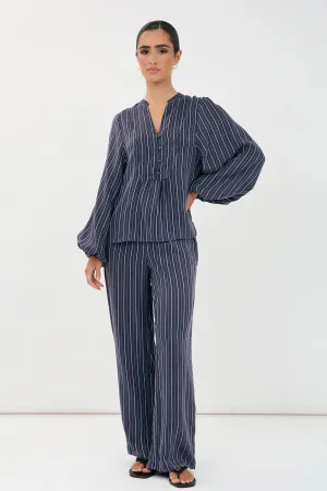 Striped Relaxed Fit Pant – Navy