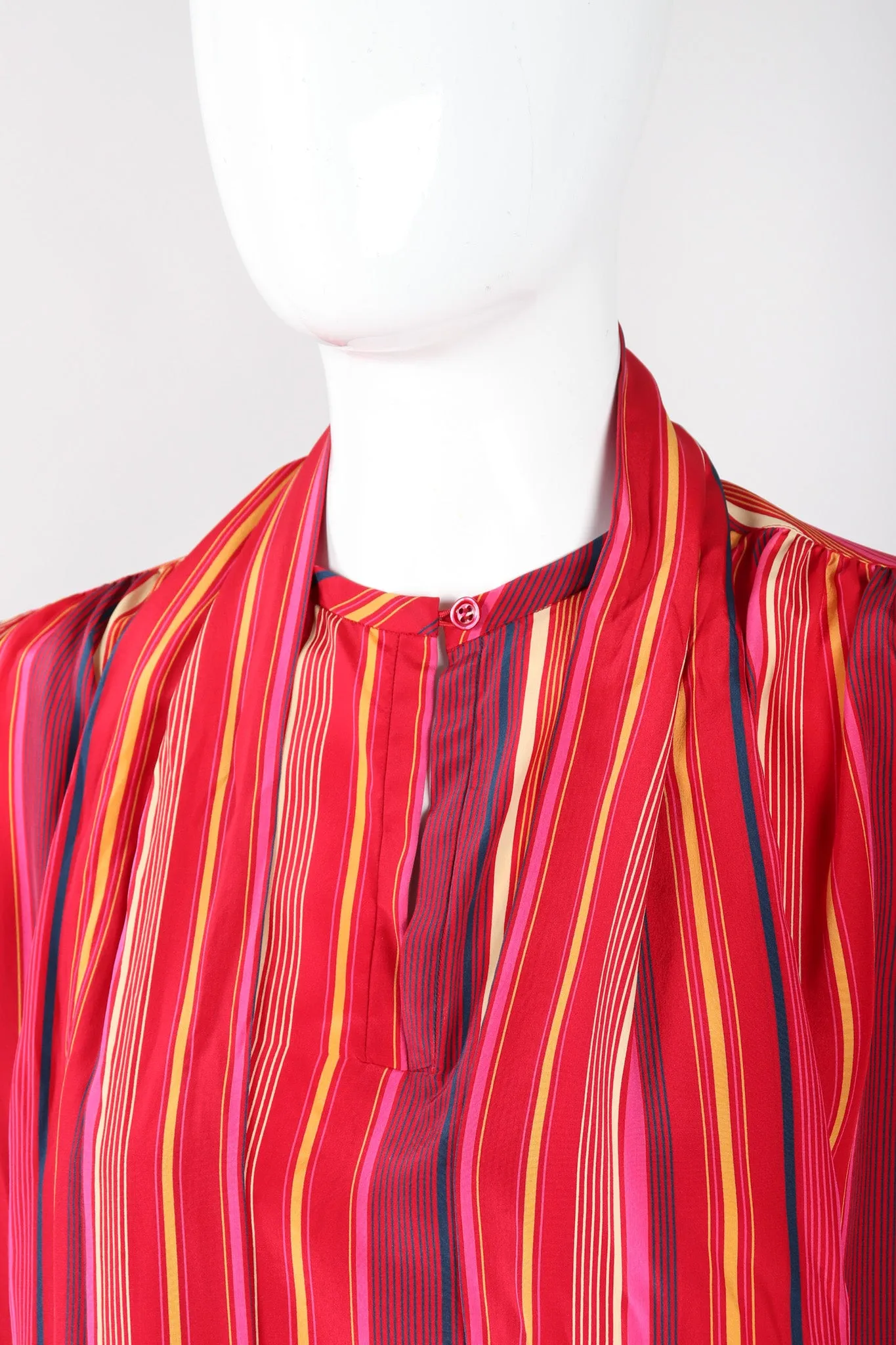 Striped Silk Bow Blouse
