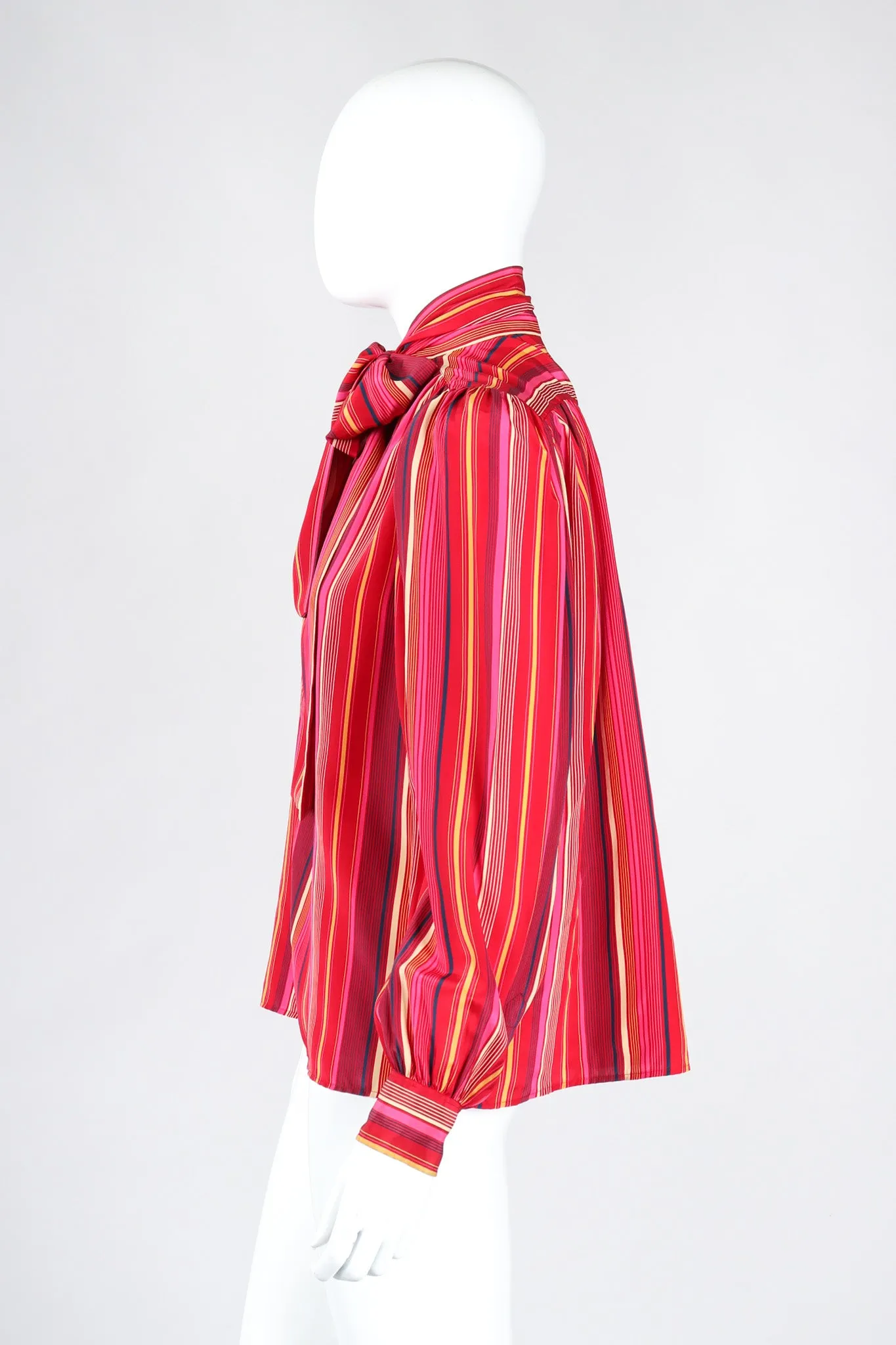 Striped Silk Bow Blouse