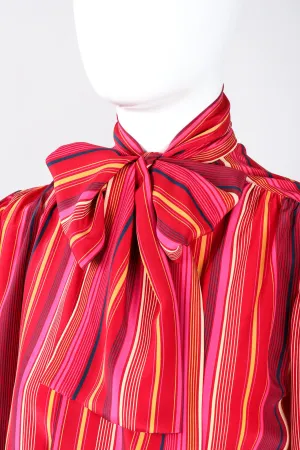 Striped Silk Bow Blouse