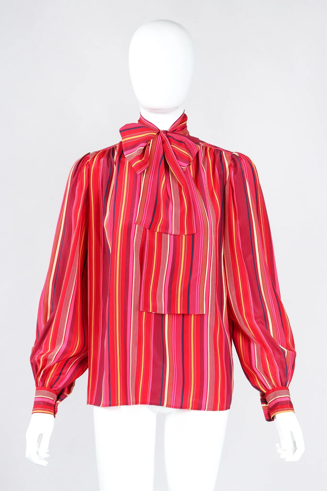 Striped Silk Bow Blouse
