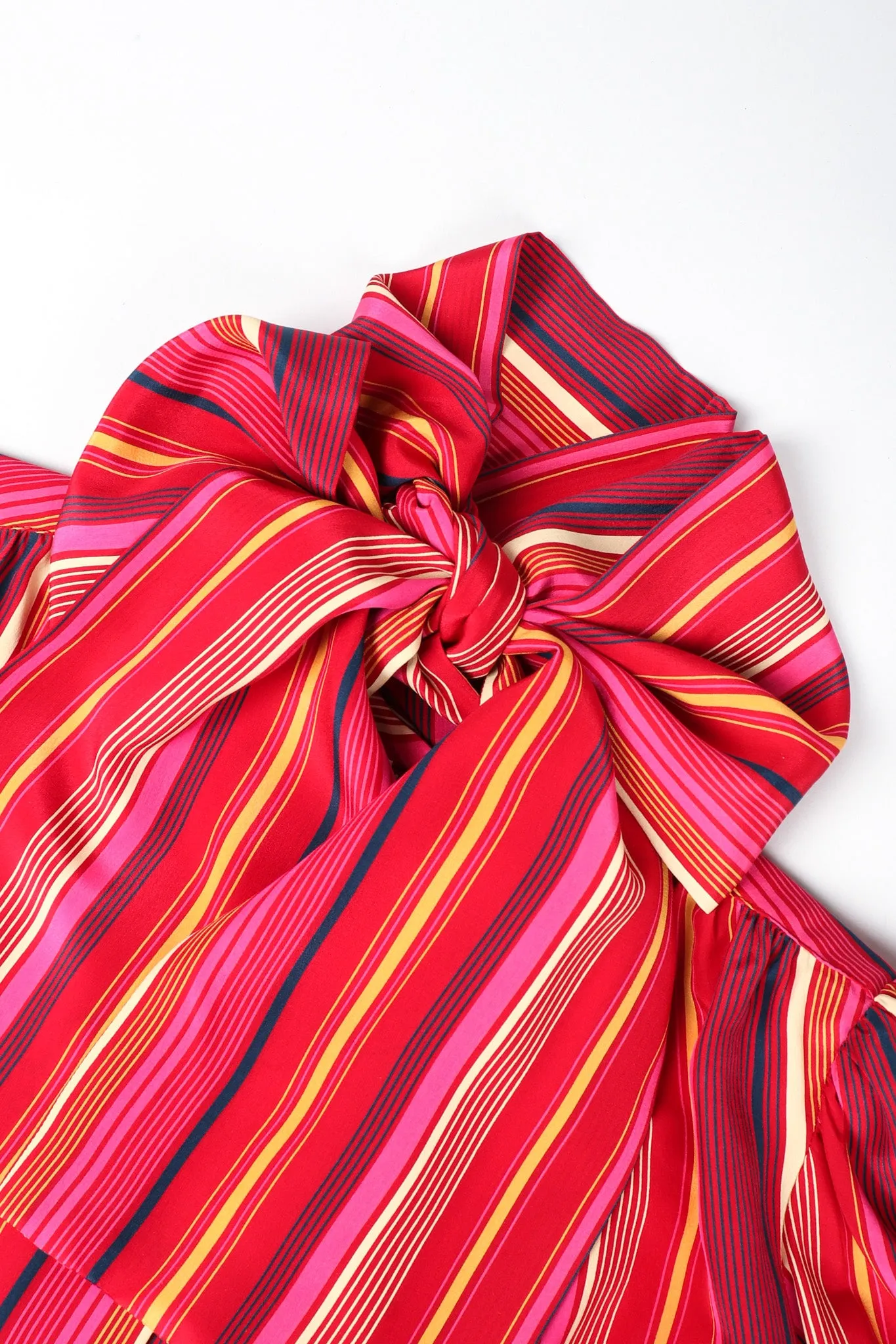 Striped Silk Bow Blouse