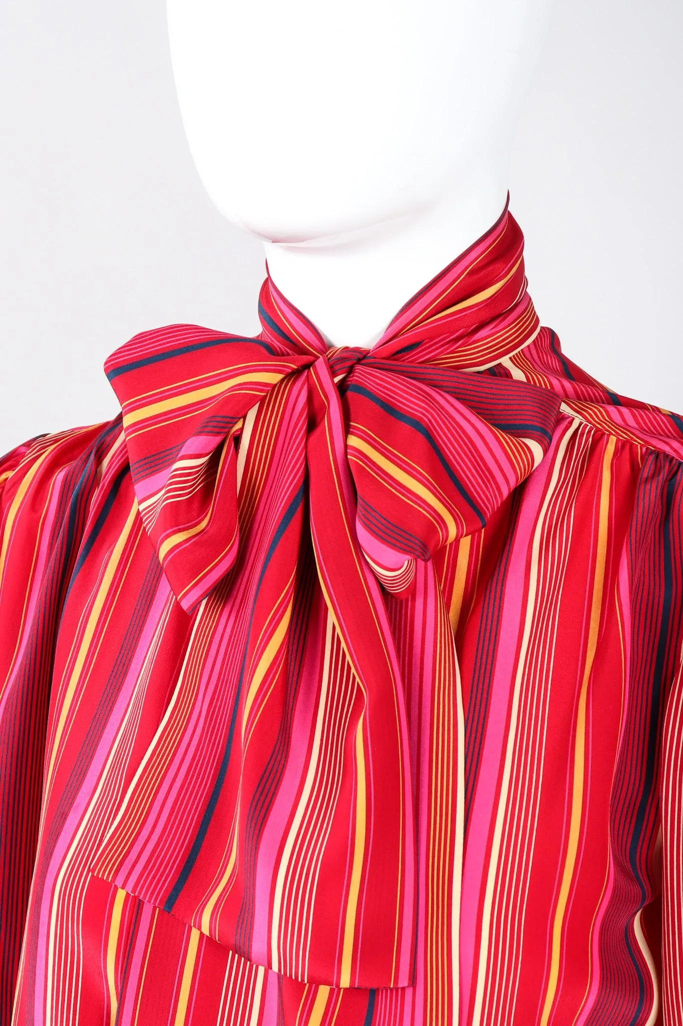 Striped Silk Bow Blouse