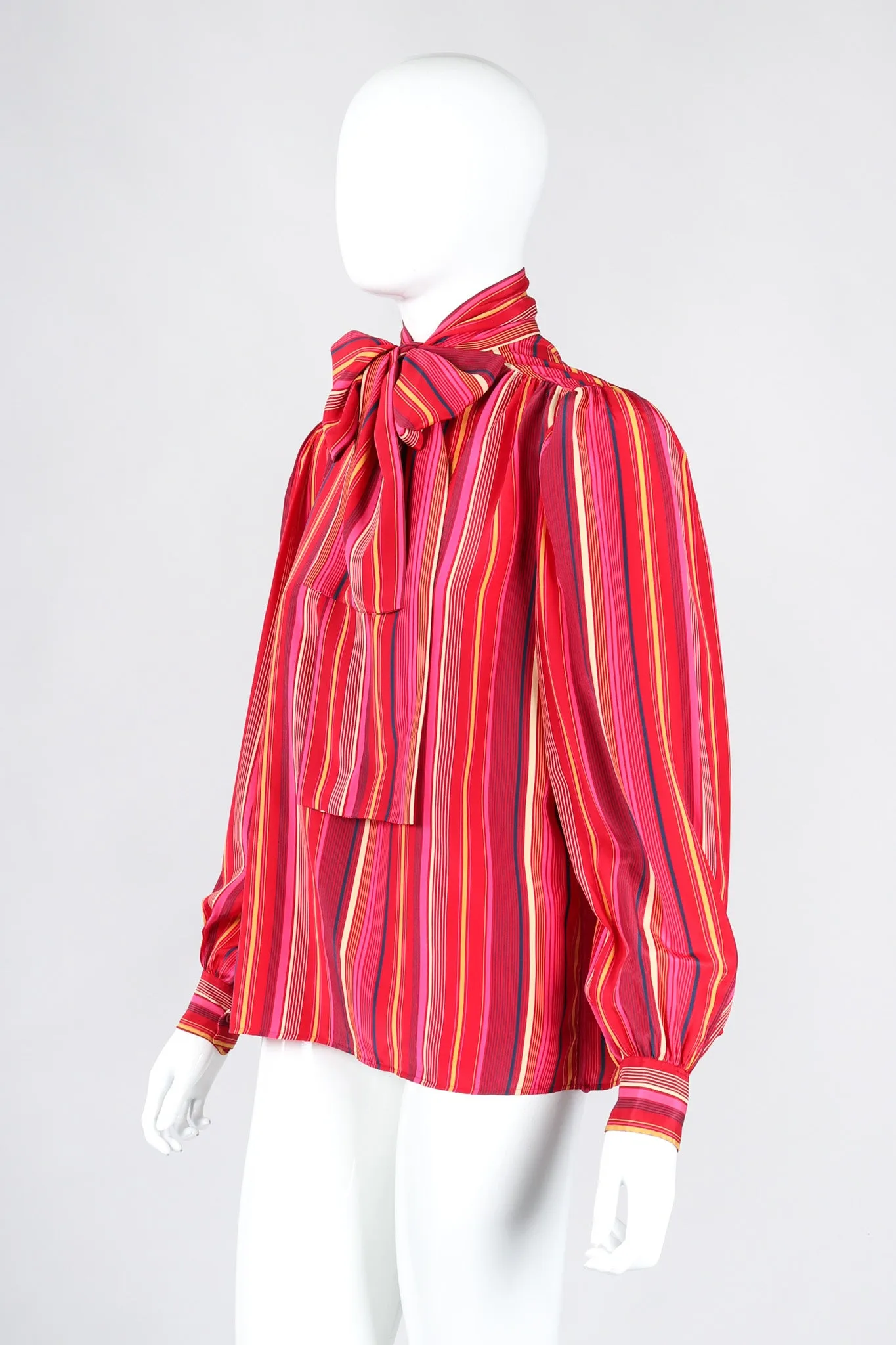 Striped Silk Bow Blouse