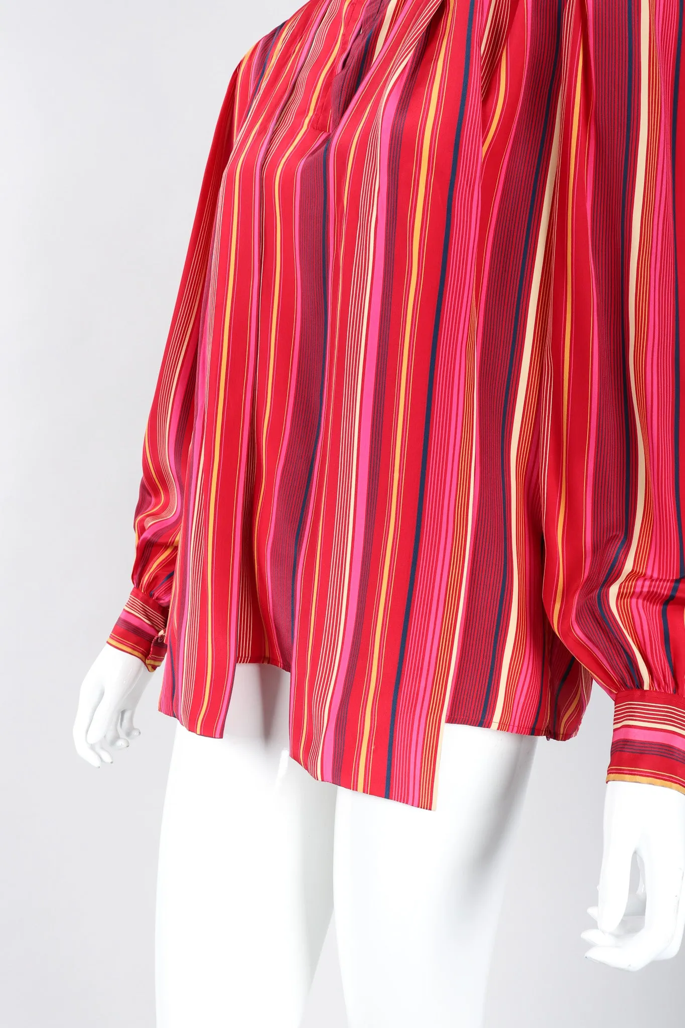 Striped Silk Bow Blouse