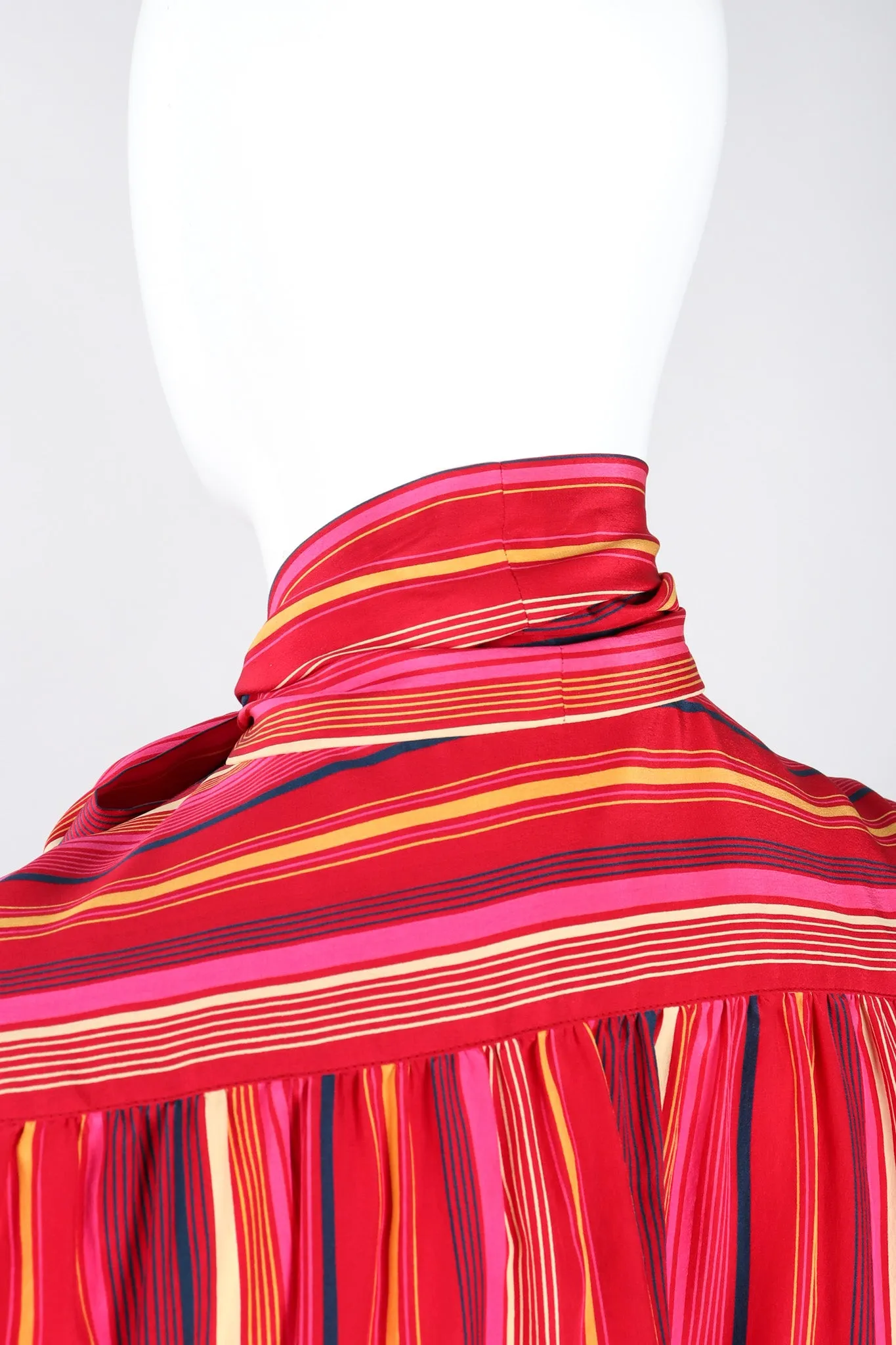 Striped Silk Bow Blouse