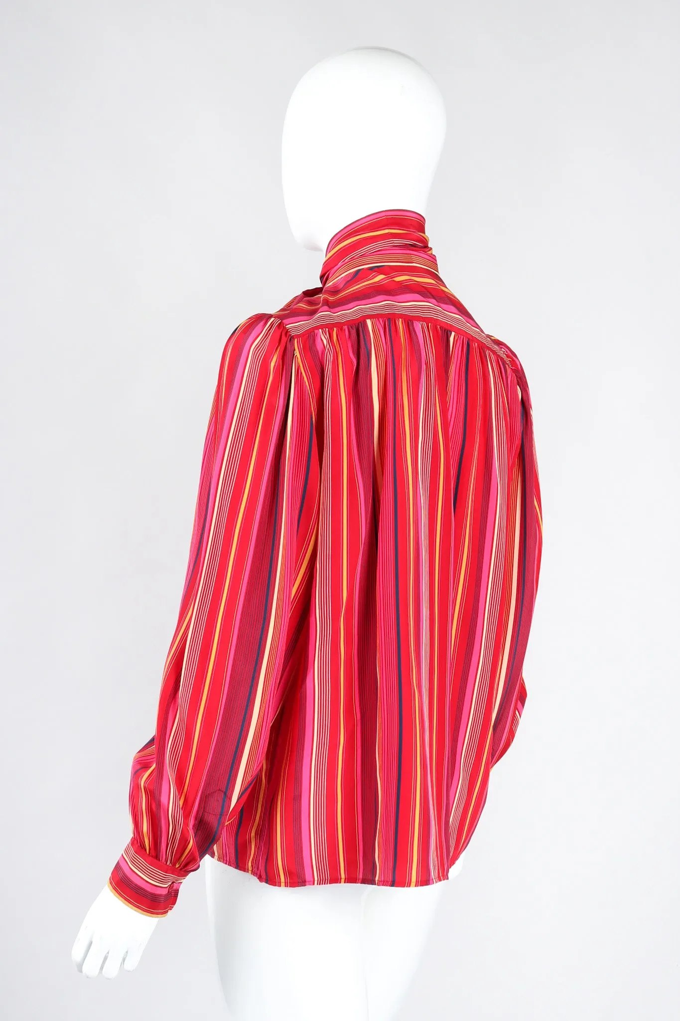 Striped Silk Bow Blouse