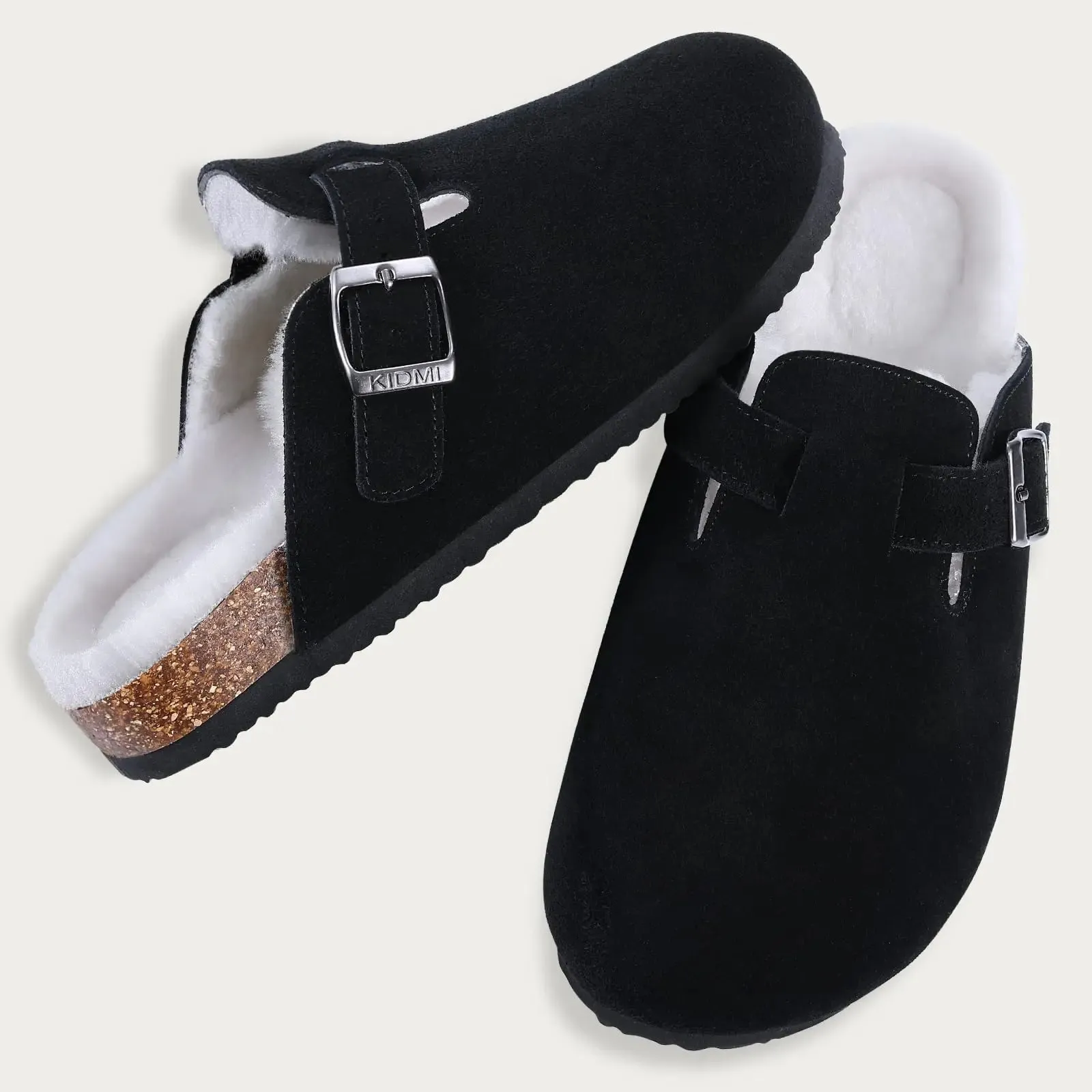Suede Clogs - Mules with Cork Footbed, Arch Support, Fashionable Non-Slip Outdoor Beach Slippers, Home Shoes for Women