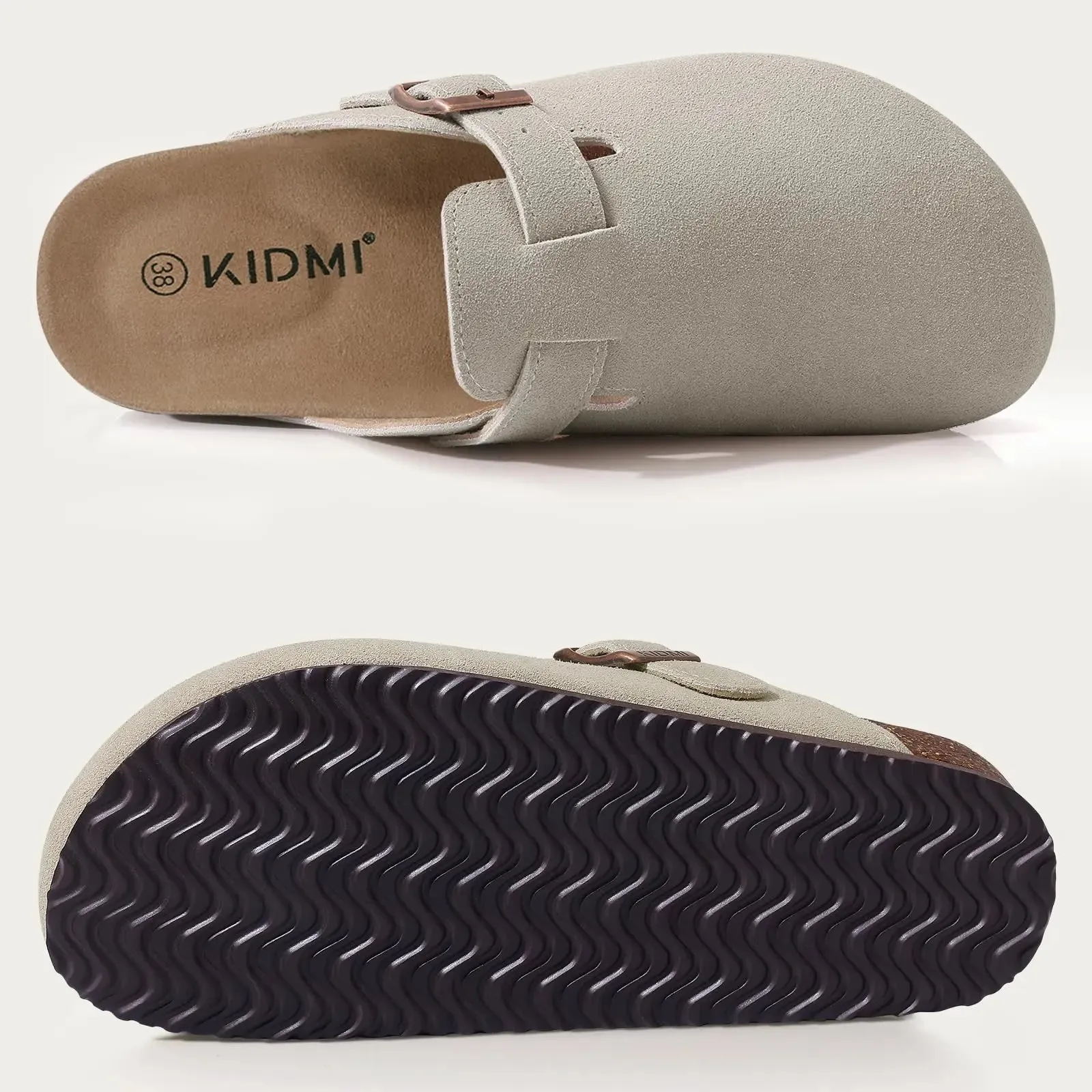 Suede Clogs - Mules with Cork Footbed, Arch Support, Fashionable Non-Slip Outdoor Beach Slippers, Home Shoes for Women