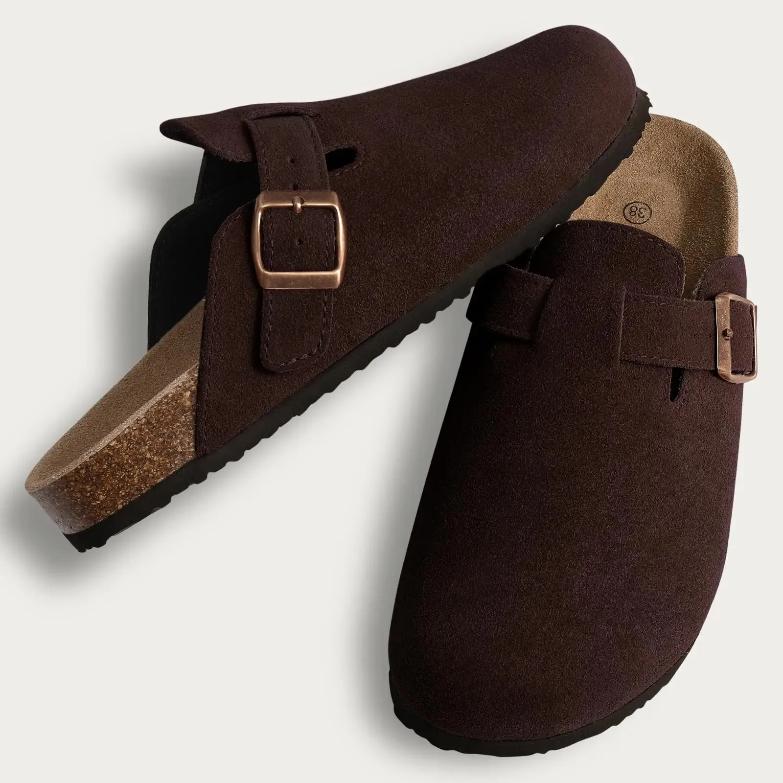 Suede Clogs - Mules with Cork Footbed, Arch Support, Fashionable Non-Slip Outdoor Beach Slippers, Home Shoes for Women