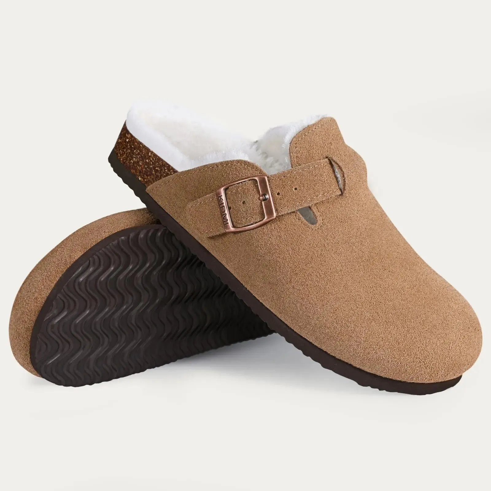Suede Clogs - Mules with Cork Footbed, Arch Support, Fashionable Non-Slip Outdoor Beach Slippers, Home Shoes for Women