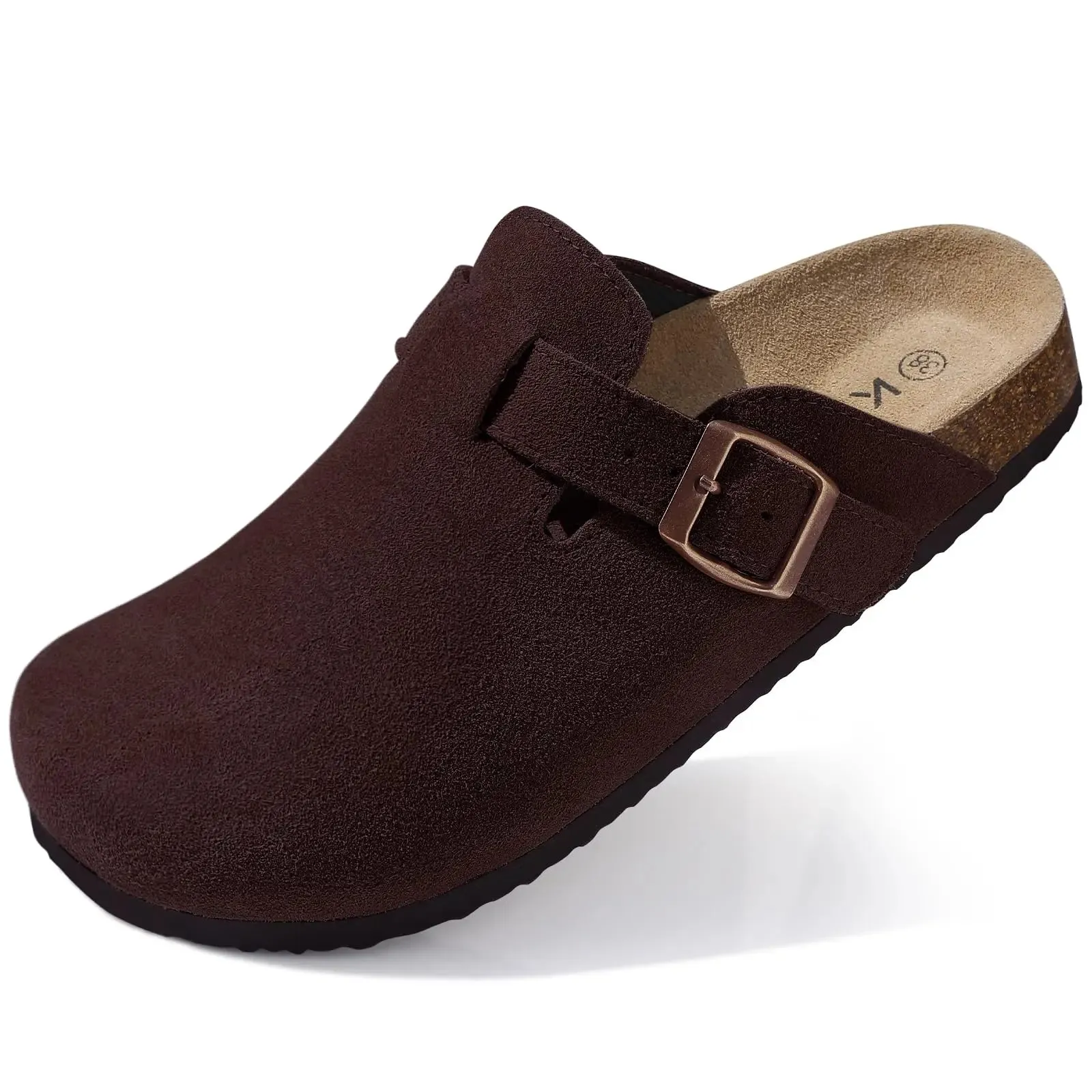 Suede Clogs - Mules with Cork Footbed, Arch Support, Fashionable Non-Slip Outdoor Beach Slippers, Home Shoes for Women