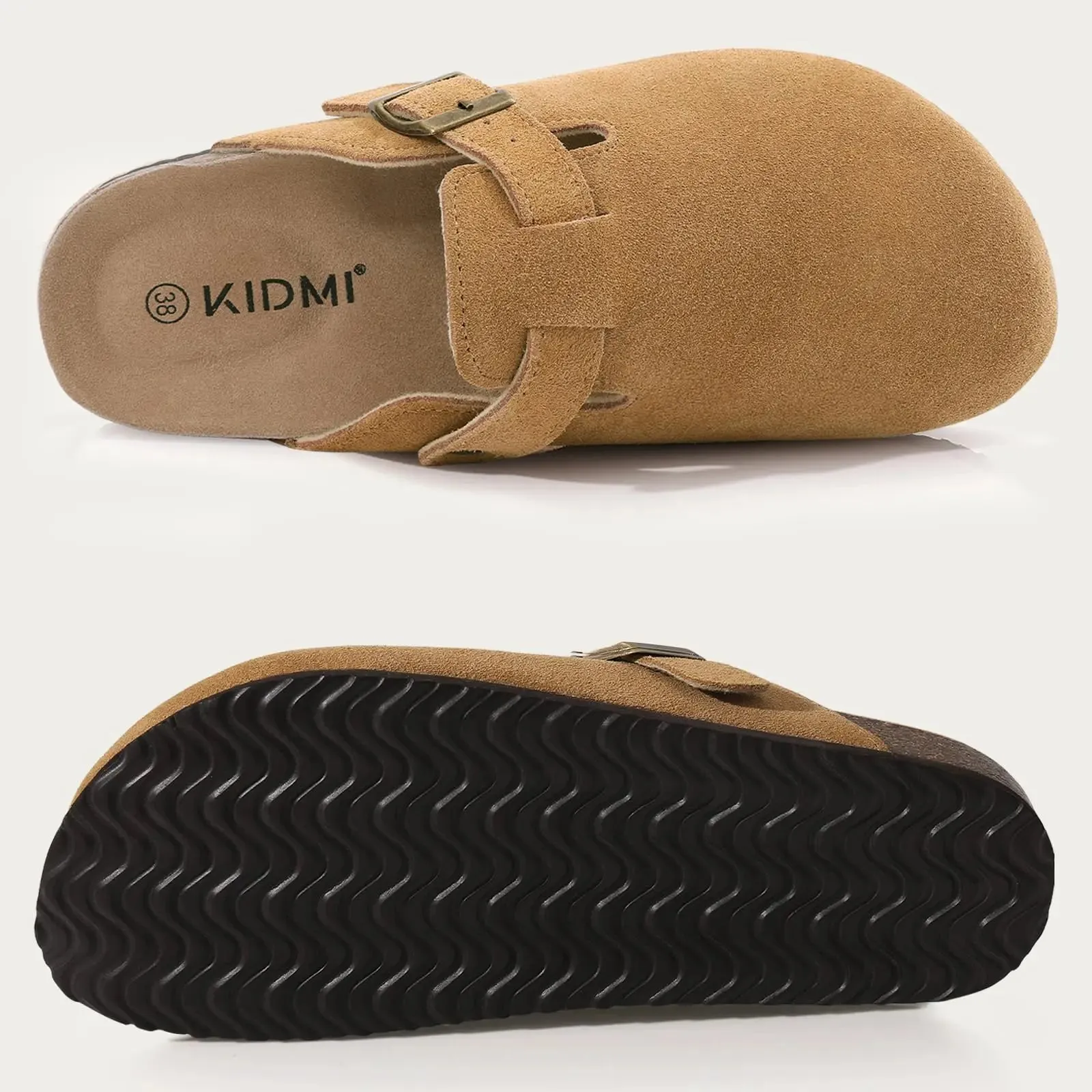 Suede Clogs - Mules with Cork Footbed, Arch Support, Fashionable Non-Slip Outdoor Beach Slippers, Home Shoes for Women