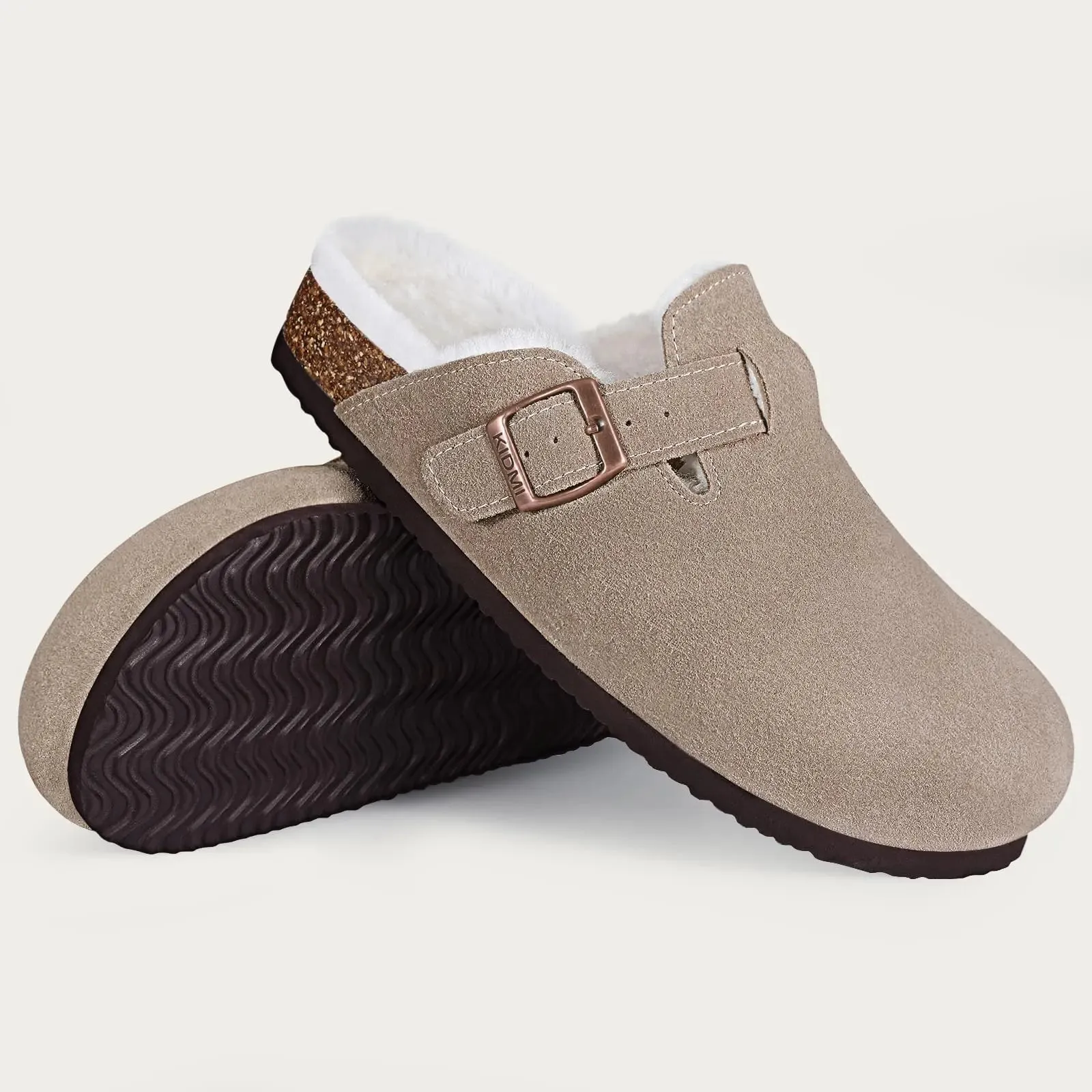 Suede Clogs - Mules with Cork Footbed, Arch Support, Fashionable Non-Slip Outdoor Beach Slippers, Home Shoes for Women