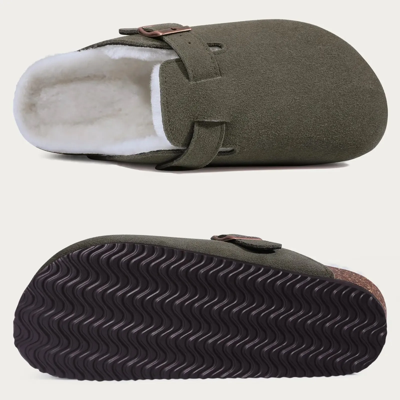 Suede Clogs - Mules with Cork Footbed, Arch Support, Fashionable Non-Slip Outdoor Beach Slippers, Home Shoes for Women