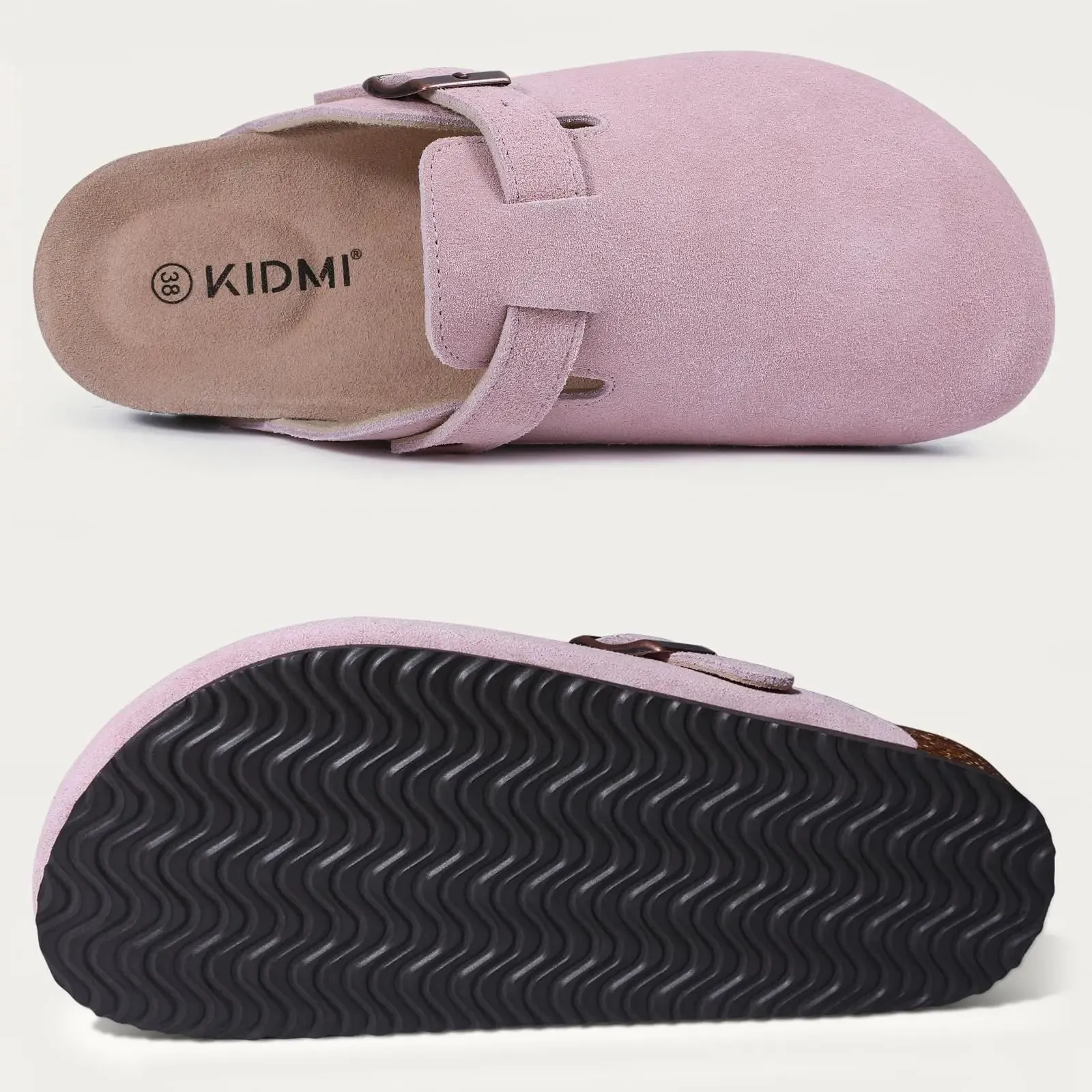 Suede Clogs - Mules with Cork Footbed, Arch Support, Fashionable Non-Slip Outdoor Beach Slippers, Home Shoes for Women