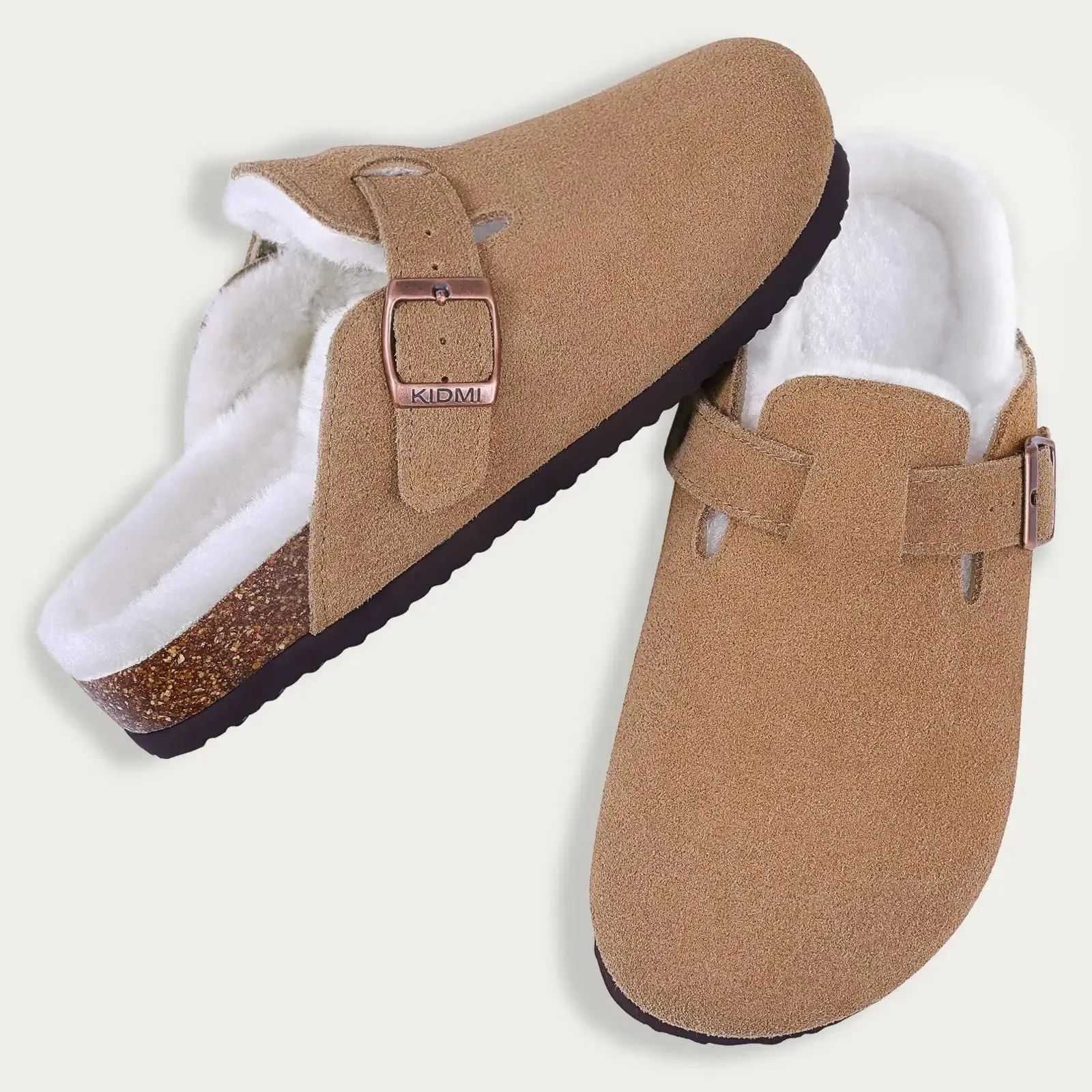 Suede Clogs - Mules with Cork Footbed, Arch Support, Fashionable Non-Slip Outdoor Beach Slippers, Home Shoes for Women