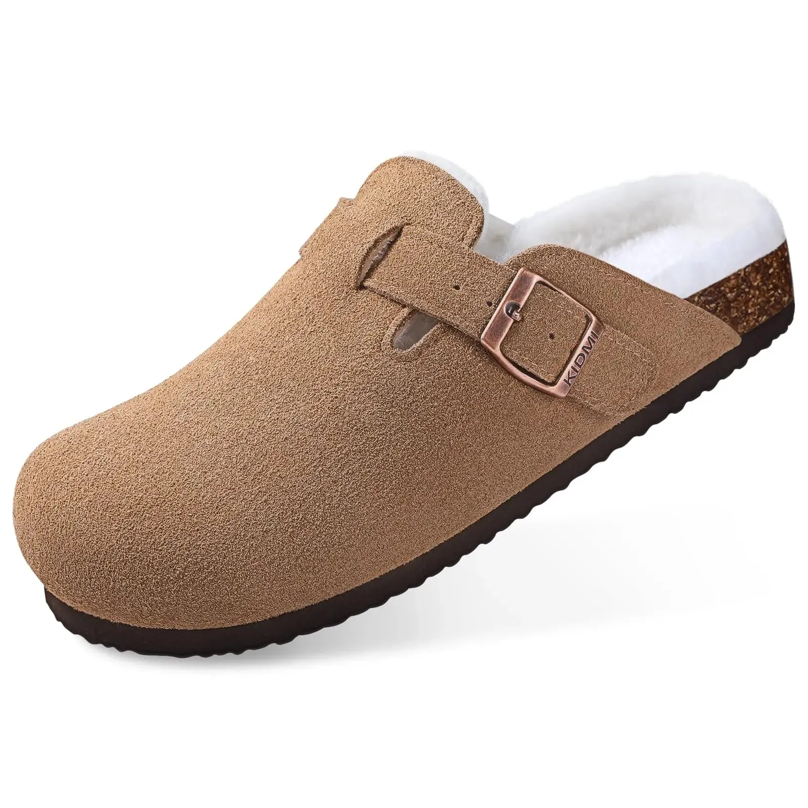 Suede Clogs - Mules with Cork Footbed, Arch Support, Fashionable Non-Slip Outdoor Beach Slippers, Home Shoes for Women