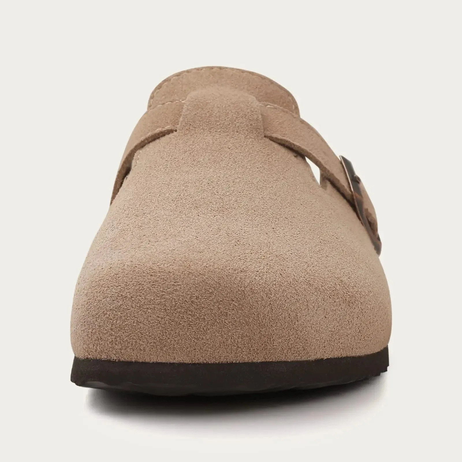 Suede Clogs - Mules with Cork Footbed, Arch Support, Fashionable Non-Slip Outdoor Beach Slippers, Home Shoes for Women