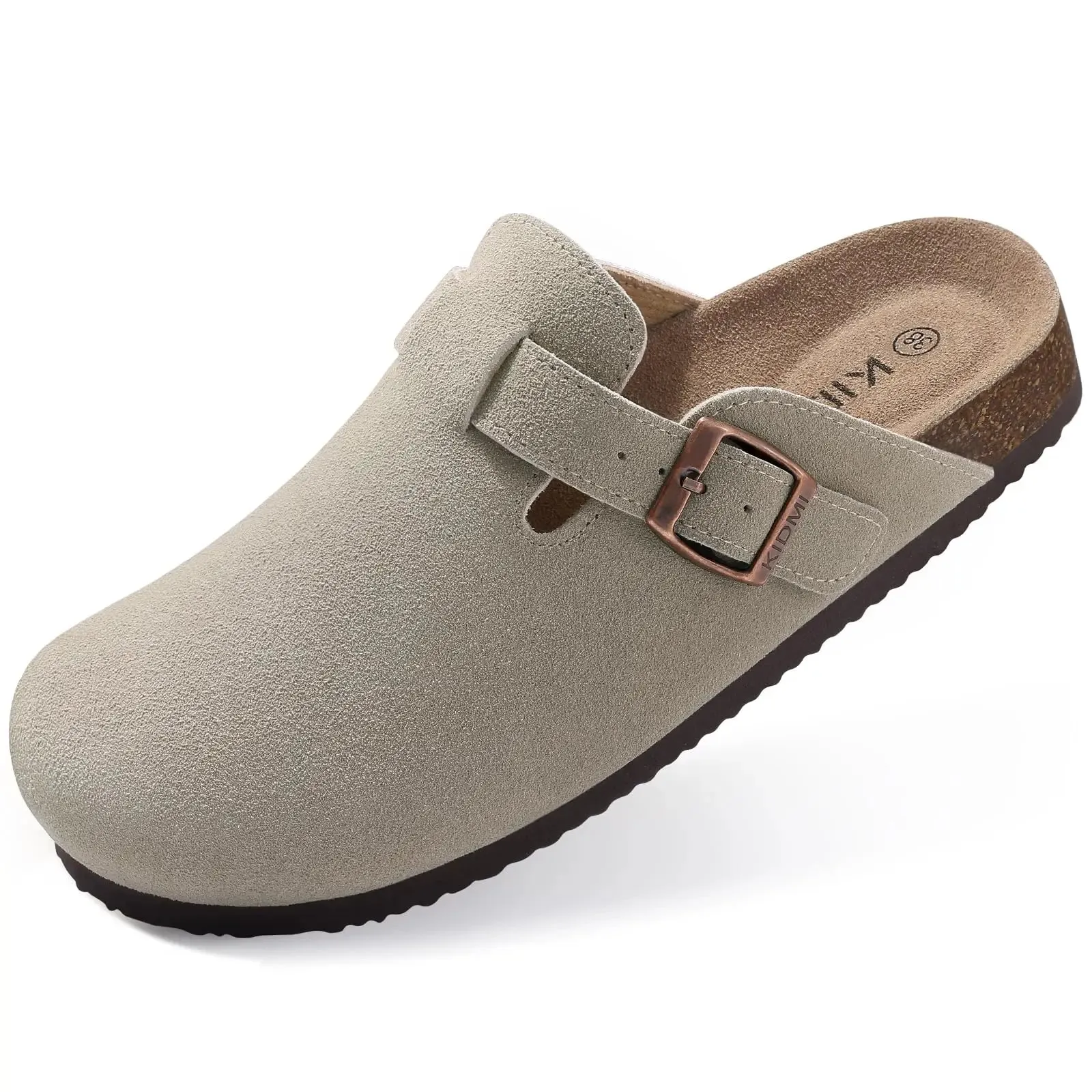 Suede Clogs - Mules with Cork Footbed, Arch Support, Fashionable Non-Slip Outdoor Beach Slippers, Home Shoes for Women