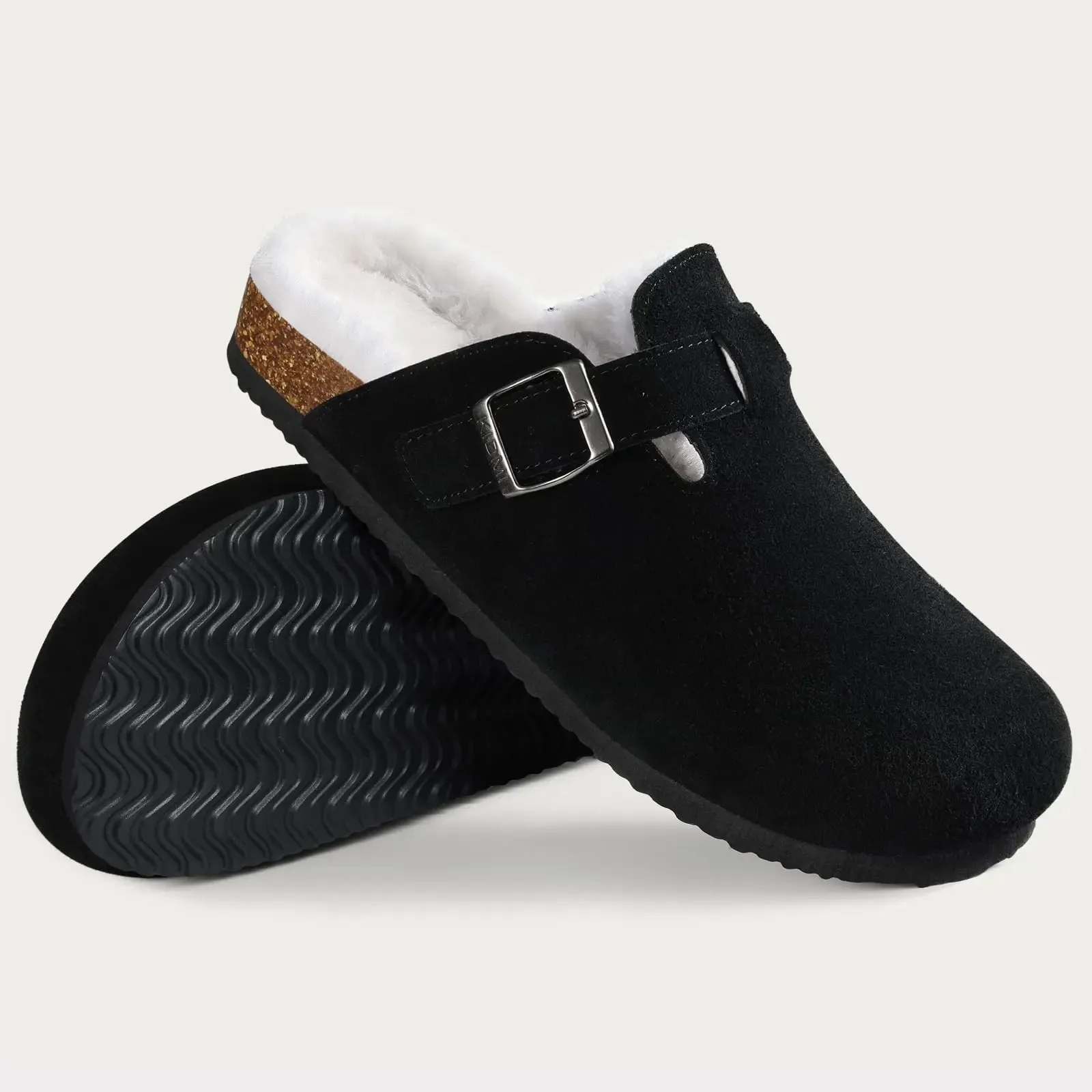 Suede Clogs - Mules with Cork Footbed, Arch Support, Fashionable Non-Slip Outdoor Beach Slippers, Home Shoes for Women