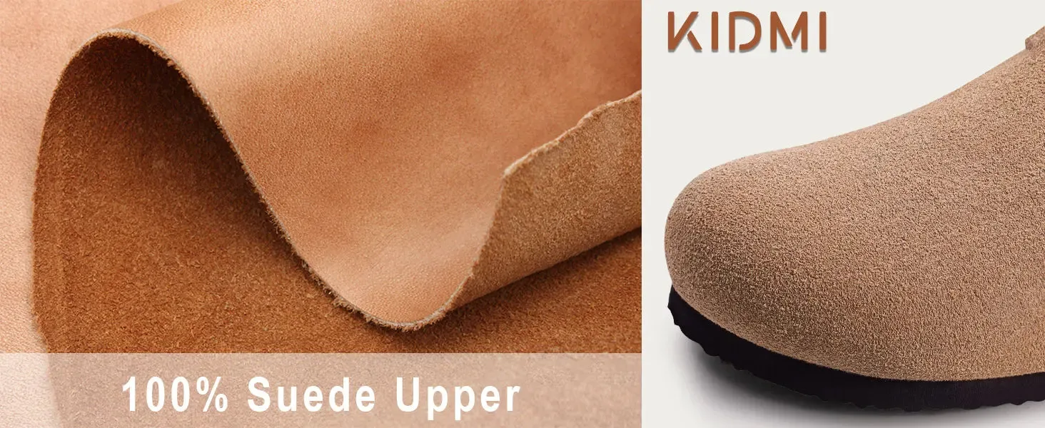 Suede Clogs - Mules with Cork Footbed, Arch Support, Fashionable Non-Slip Outdoor Beach Slippers, Home Shoes for Women
