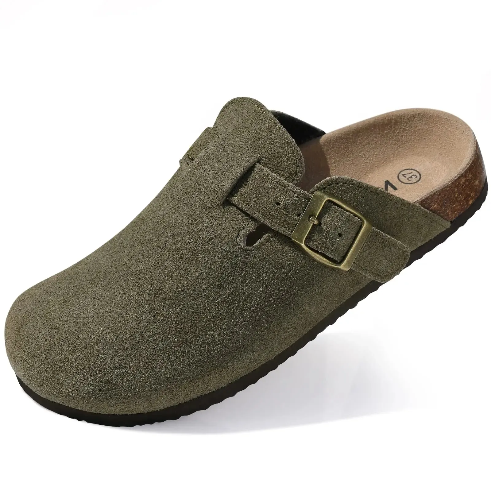 Suede Clogs - Mules with Cork Footbed, Arch Support, Fashionable Non-Slip Outdoor Beach Slippers, Home Shoes for Women