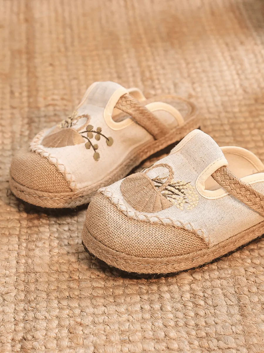 Summer Picnic Embroidered Linen Mule - Beige