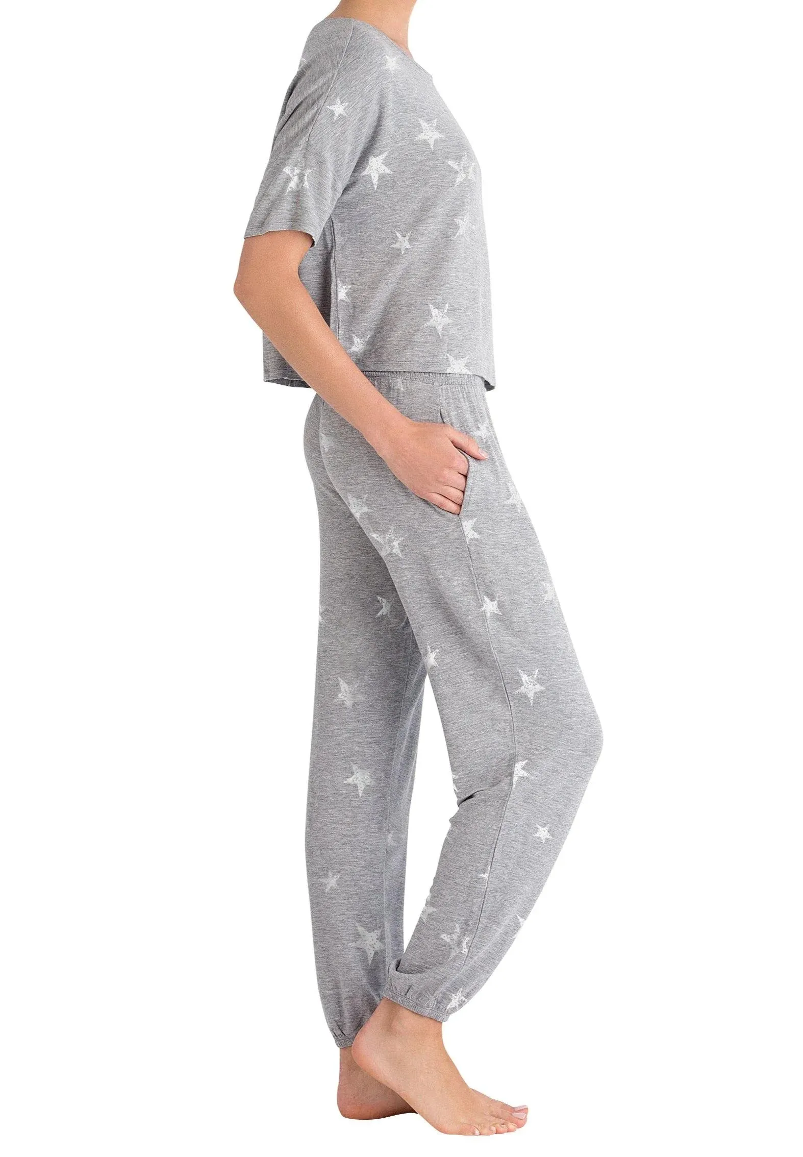 Sun Lover French Terry Lounge Set In Heather Grey Stars  - Honeydew Intimates