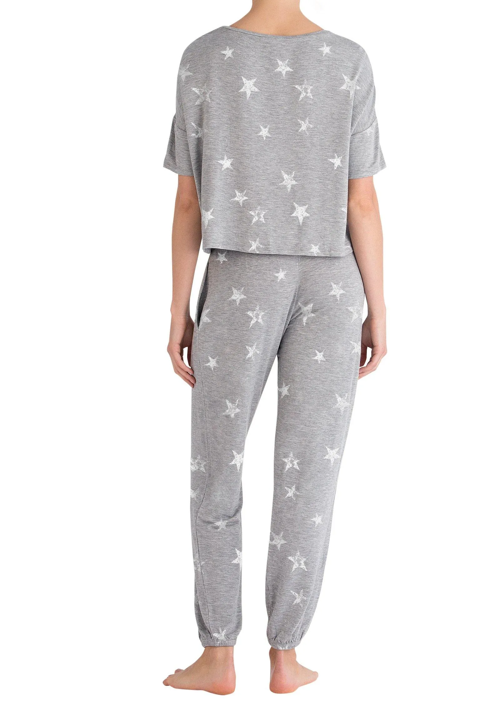 Sun Lover French Terry Lounge Set In Heather Grey Stars  - Honeydew Intimates