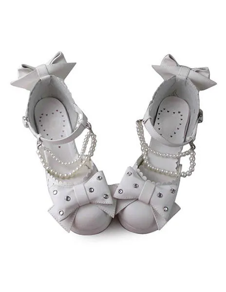 Sweet Lolita Heels Heels Shoes Square Heels with Bows and Pearls