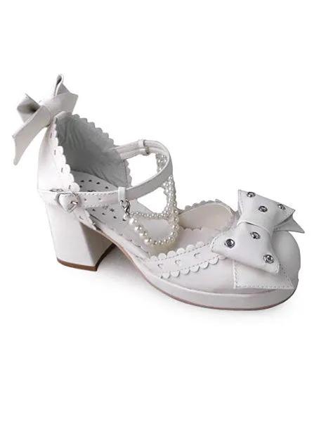Sweet Lolita Heels Heels Shoes Square Heels with Bows and Pearls
