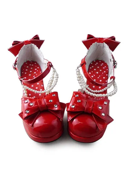Sweet Lolita Heels Heels Shoes Square Heels with Bows and Pearls