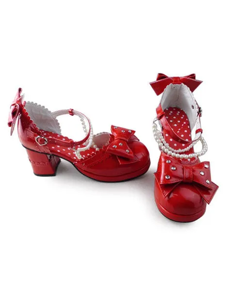 Sweet Lolita Heels Heels Shoes Square Heels with Bows and Pearls