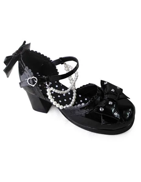 Sweet Lolita Heels Heels Shoes Square Heels with Bows and Pearls