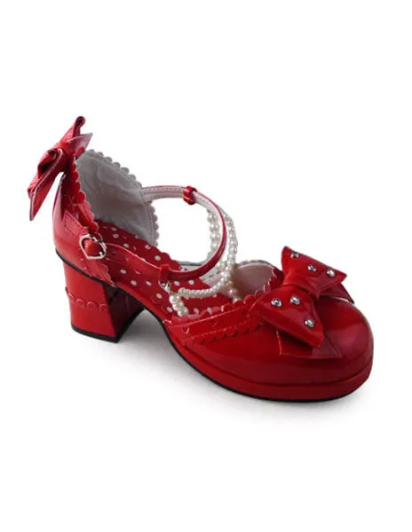 Sweet Lolita Heels Heels Shoes Square Heels with Bows and Pearls