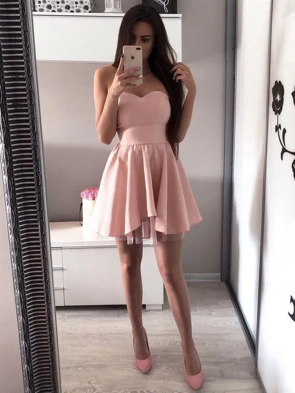 Sweetheart Pink Mini Homecoming Dresses Simple Short Prom Dress HD0145