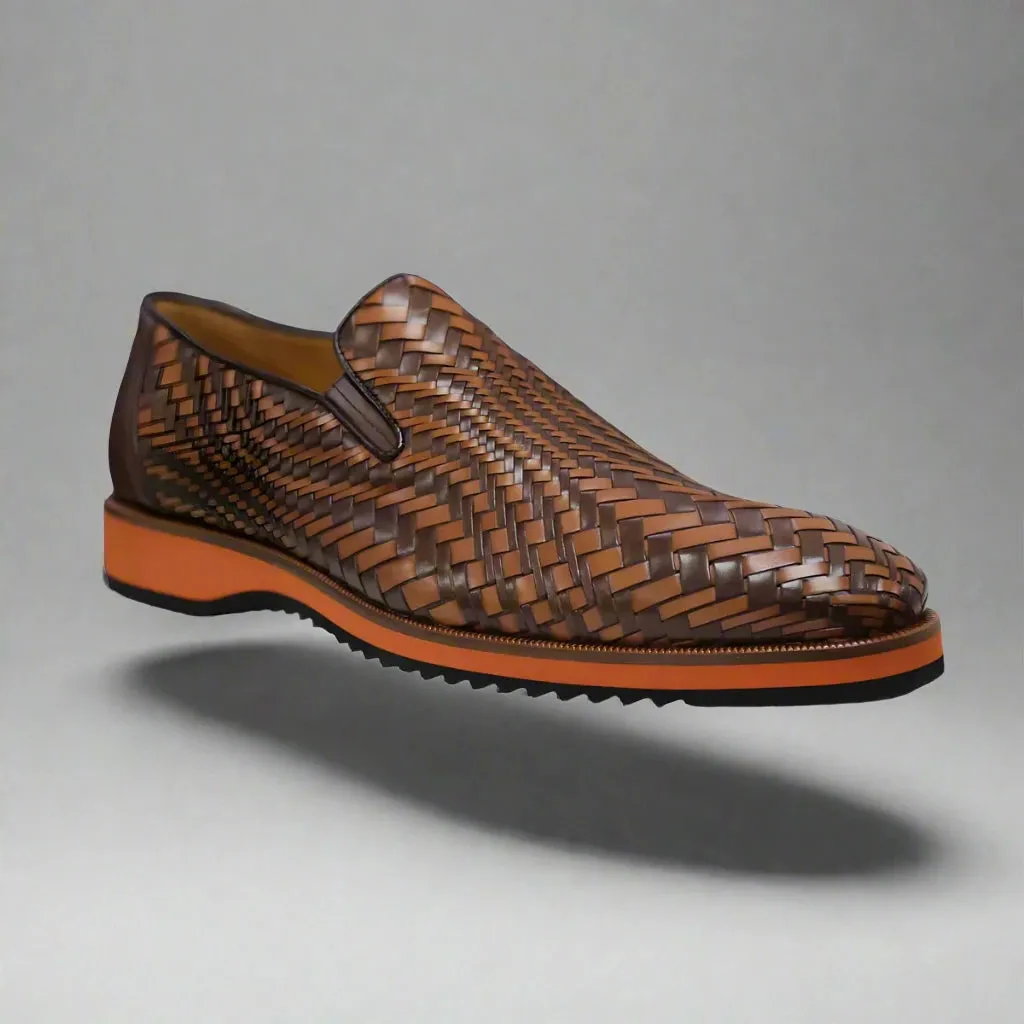 Tan And Brown Braided Leather Loafers - Loafers Shoes