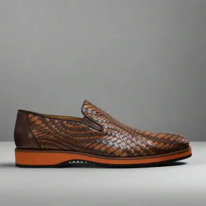Tan And Brown Braided Leather Loafers - Loafers Shoes
