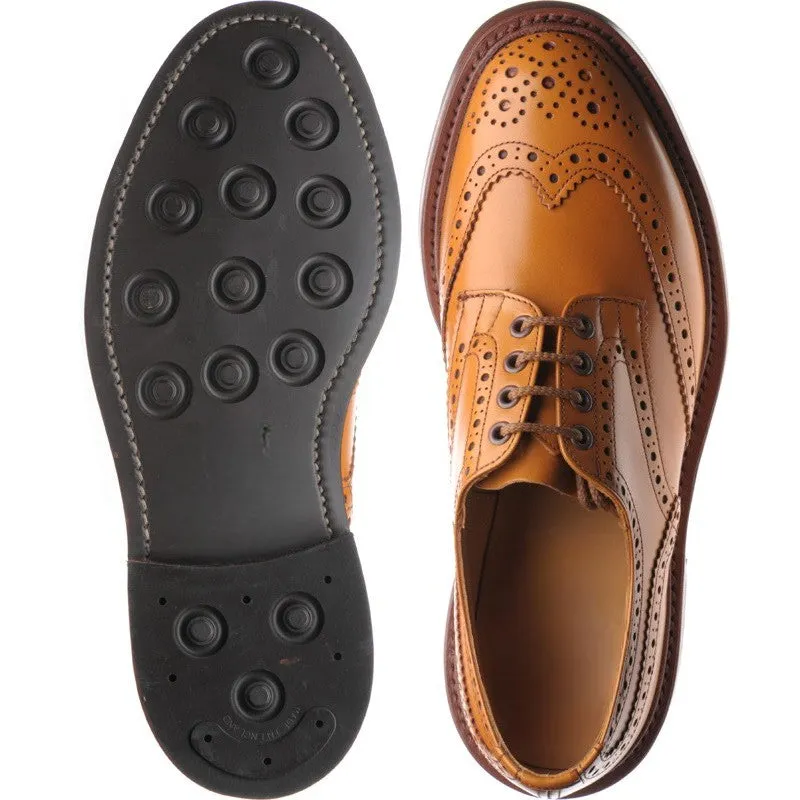Tan Leather Brogue Wingtip Round Toe Goodyear Welted Oxfords - Formal Shoes
