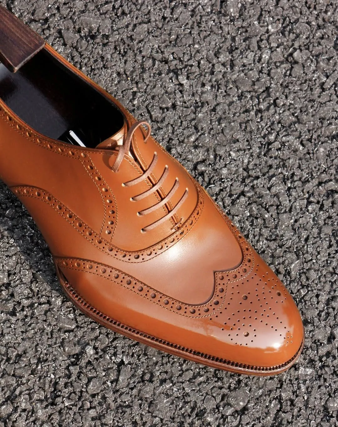 TAN LEATHER MODENA BROGUE WINGTIP OXFORD SHOE-FORMAL SHOES