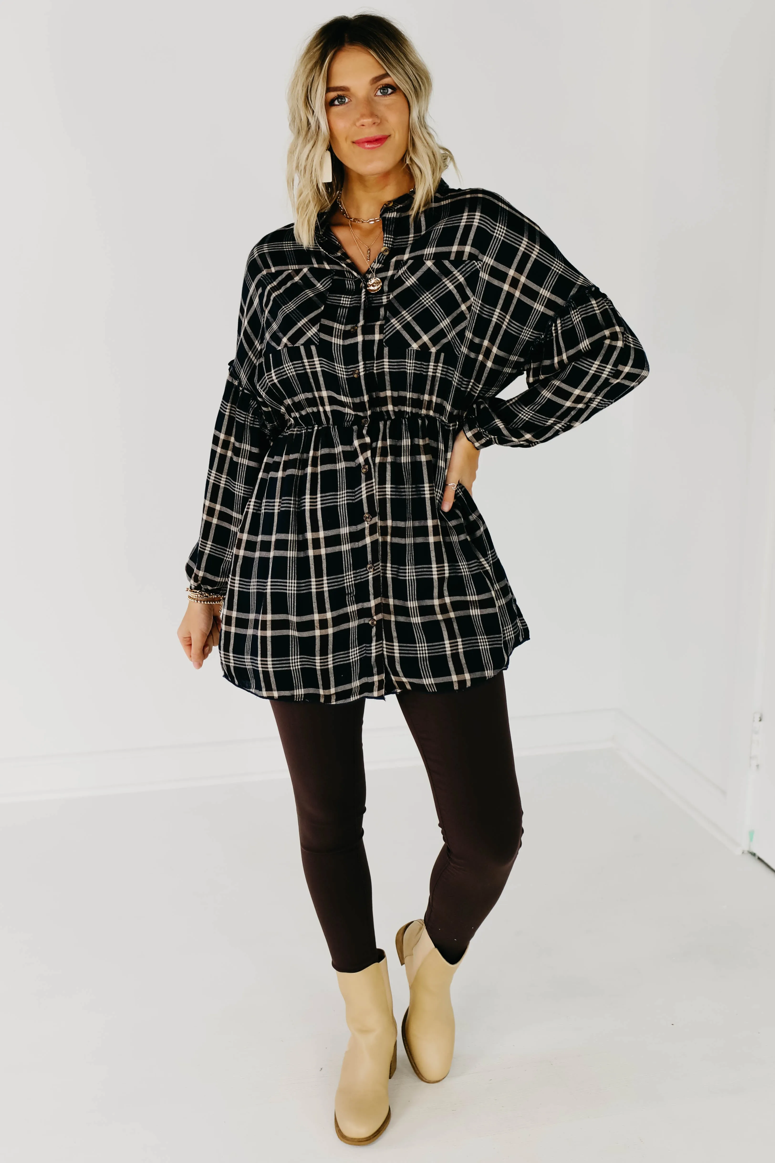 The Brady Plaid Shirt Dress - Navy