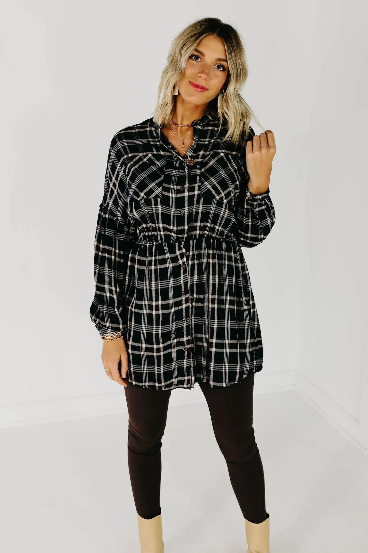 The Brady Plaid Shirt Dress - Navy