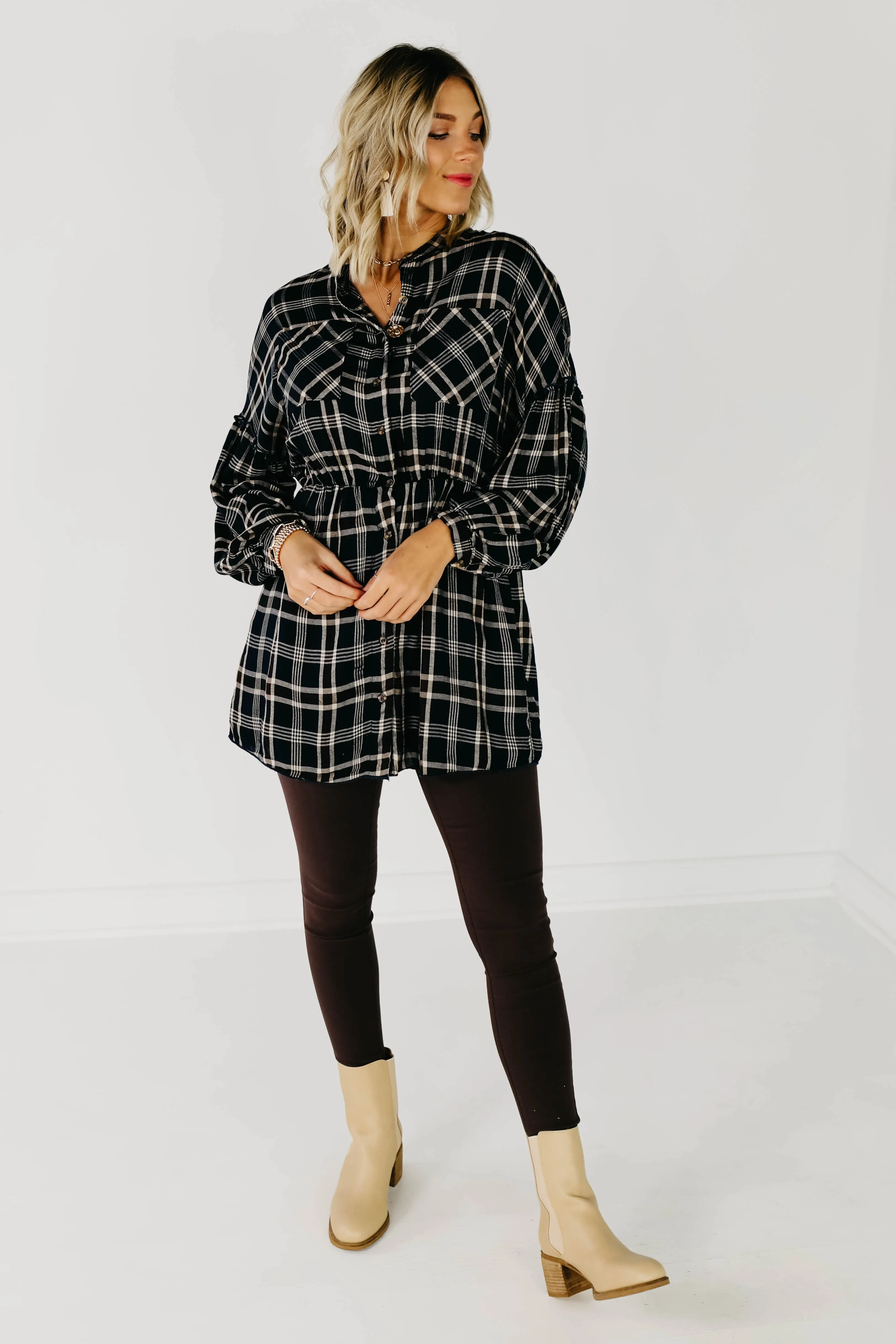 The Brady Plaid Shirt Dress - Navy
