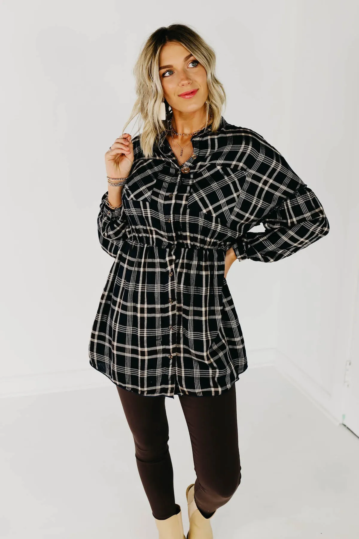 The Brady Plaid Shirt Dress - Navy