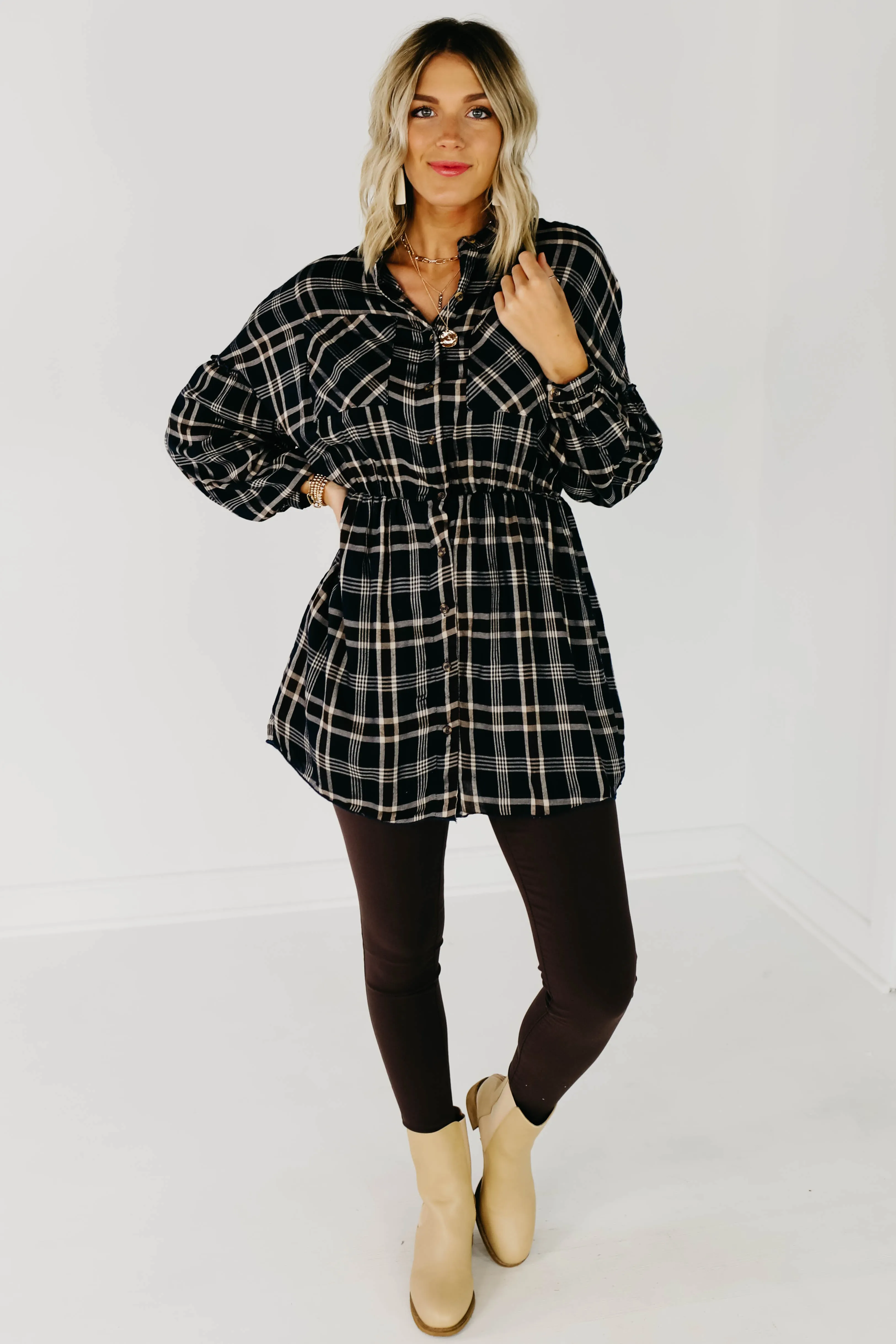 The Brady Plaid Shirt Dress - Navy