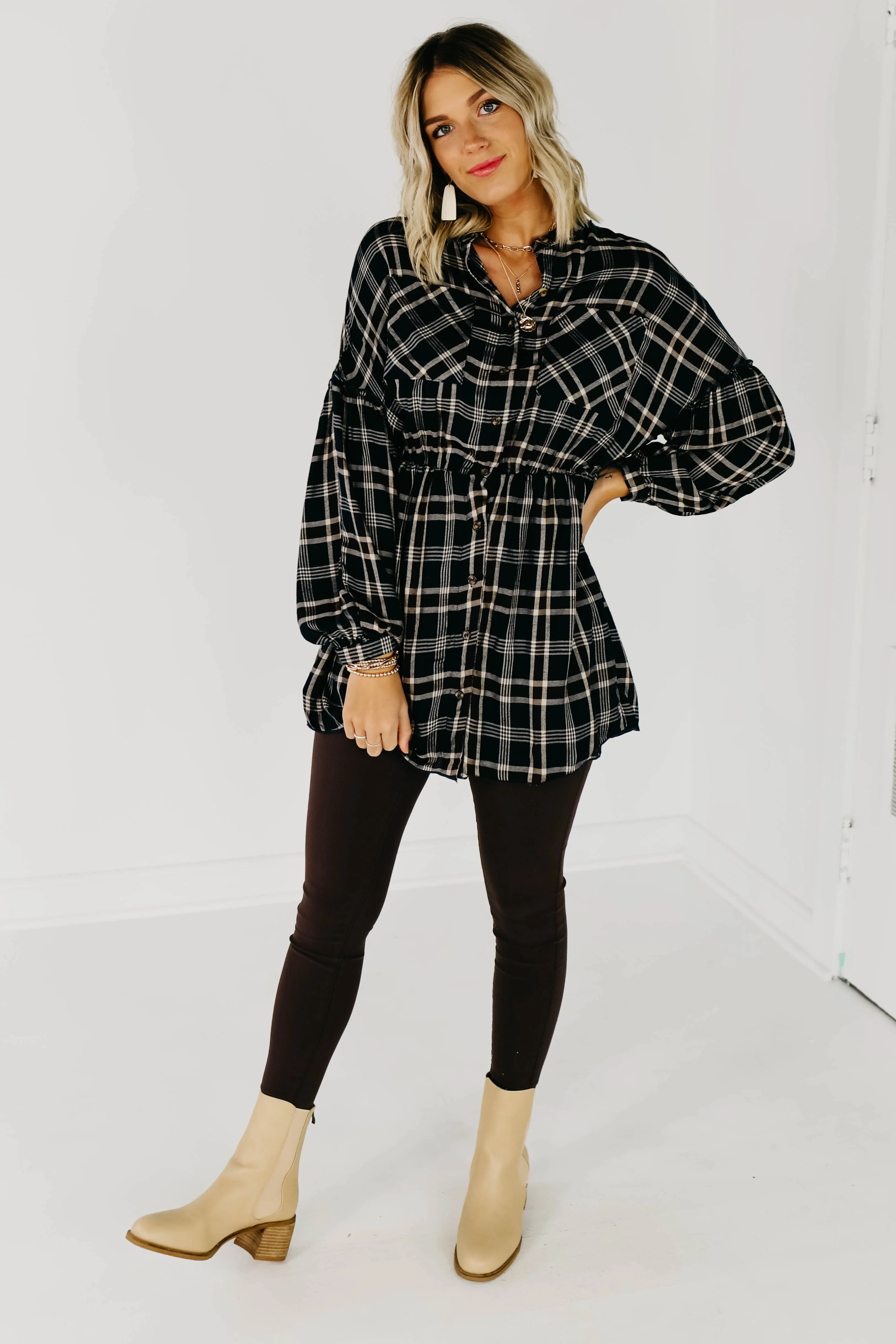 The Brady Plaid Shirt Dress - Navy